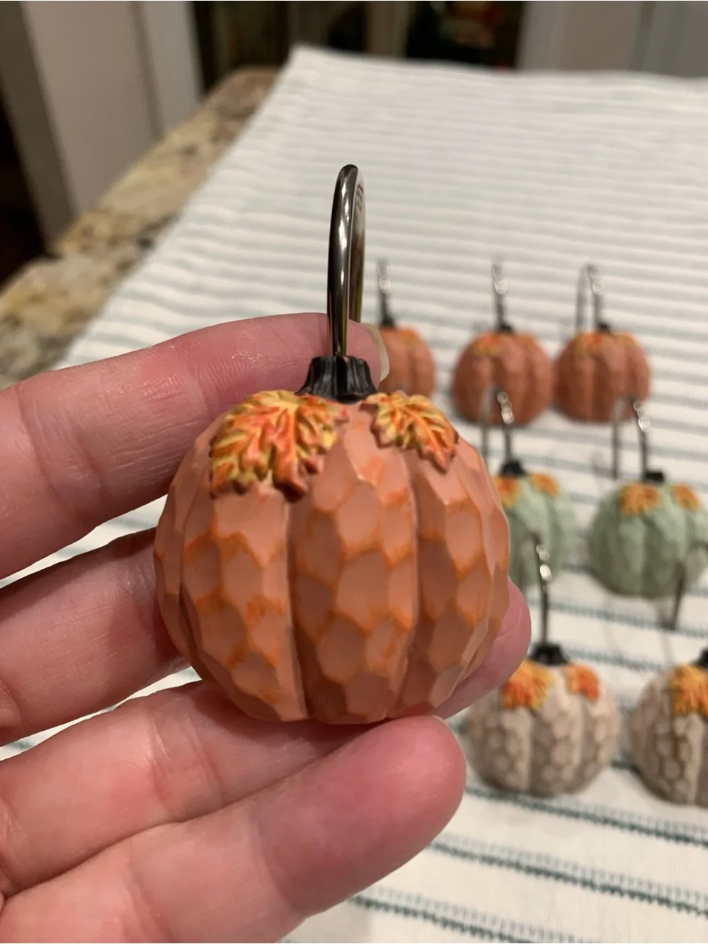 Set of Decorative Pumpkin Shower Curtain Hooks - Orange, Green, Beige